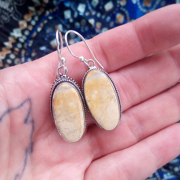 ❤ Artisan Malingo Jasper SS .925 Chunky Earrings w Ornate Bevel! - Picture 2 of 6